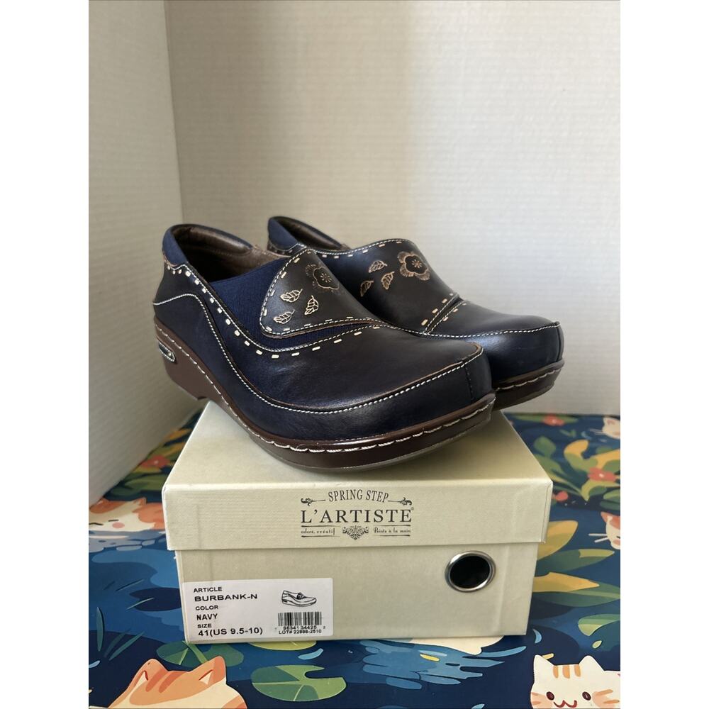 L'Artiste Spring Step Womens Shoes Burbank 41 Comfort Navy Leather Clogs $150